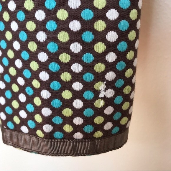 RQT Brown Embroidered White Aqua Polka Dot Pearl Button Jacket Women Size 14 - Picture 9 of 16